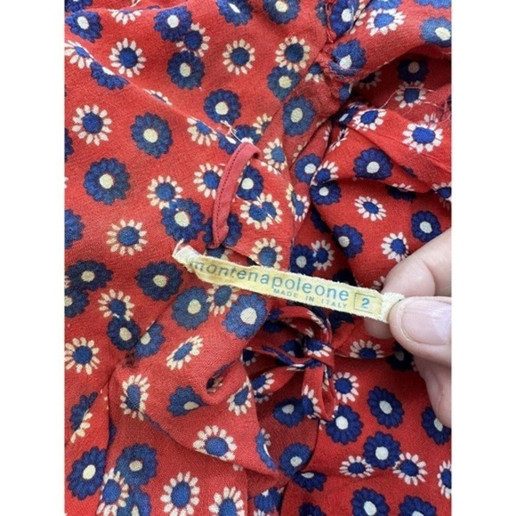 Montenapoleone Women's Red Floral Belted Robe Size 2 Made in Italy 70s? - Picture 13 of 15